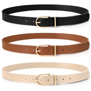 SUOSDEY 3 Pack Womens Fashion Leather Belts for Jeans Dresses Pants Black Brown Beige Ladies Belts with Gold Buckle