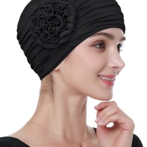 Chemo Headwear for Women Ruffled Head Coverings Black