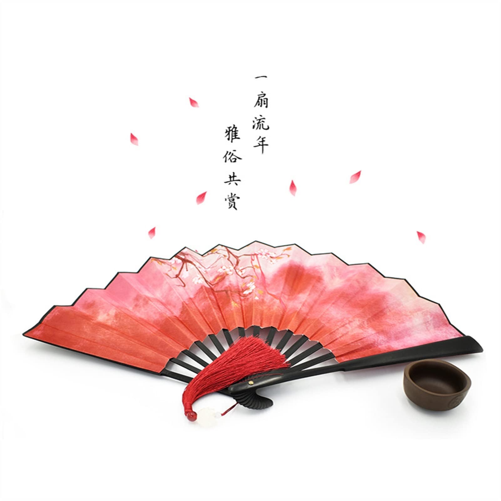 Flyafish Hand Held Paper Fans Ancient Style Series Folding Hand Held Fan Female Dance Hanfu Ancient Costume with Fan Nine Tailed Fox Chinese Style Straight (Color : 8-inch Red Fox)