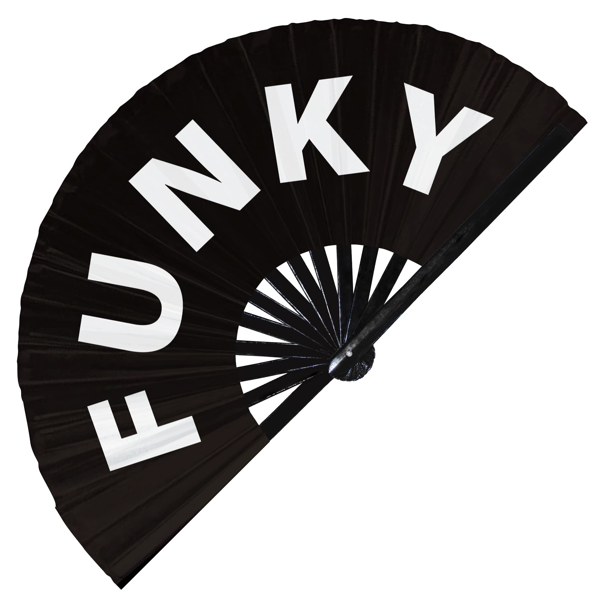 Funky hand fan foldable bamboo circuit hand fan funny gag slang words expressions statement gifts Festival accessories Rave handheld Circuit event fan Clack fans (Black)