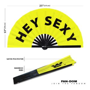 Hey Sexy hand fan foldable bamboo circuit hand fan funny gag slang words expressions statement gifts Festival accessories Rave handheld Circuit event fan Clack fans (Yellow)