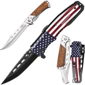 Grand Way Bundle of 2 Items Hunting Folding Knife with Rosewood Handle - Tactical EDC Pocket Knife - Pocket Knife - Tactical Knife - Good for Camping Hunting Survival Indoor & Outdoor Activities