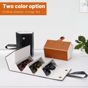 ZKFLLO 2 Pack Sunglasses Organizer with 5 Slots, Travel Glasses Case Multiple Pairs Portable Eyeglasses Storage Case (Black+Brown)