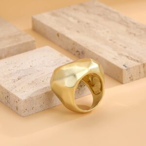 Aprilery Gold and Silver Rings for Women, Chunky Signet Statement Rings Gold Plated Band Ring Wide Metal Square Rings Cocktail Costume Jewelry Gifts for Her