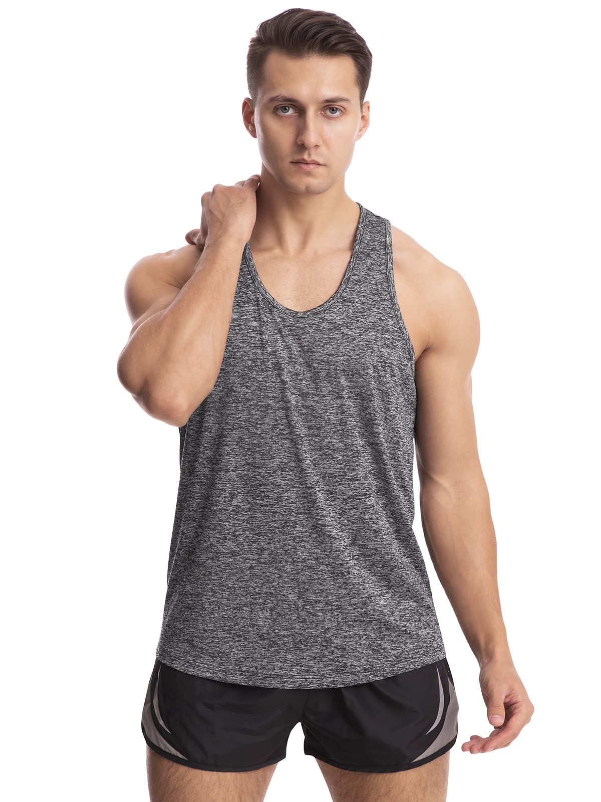 Vislivin Workout Tank Tops for Men Quick Dry Y-Back Tanks Bodybuilding Sleeveless Shirts-4 Packs Black/Sky Blue/Grey/ArmyGreen XXL