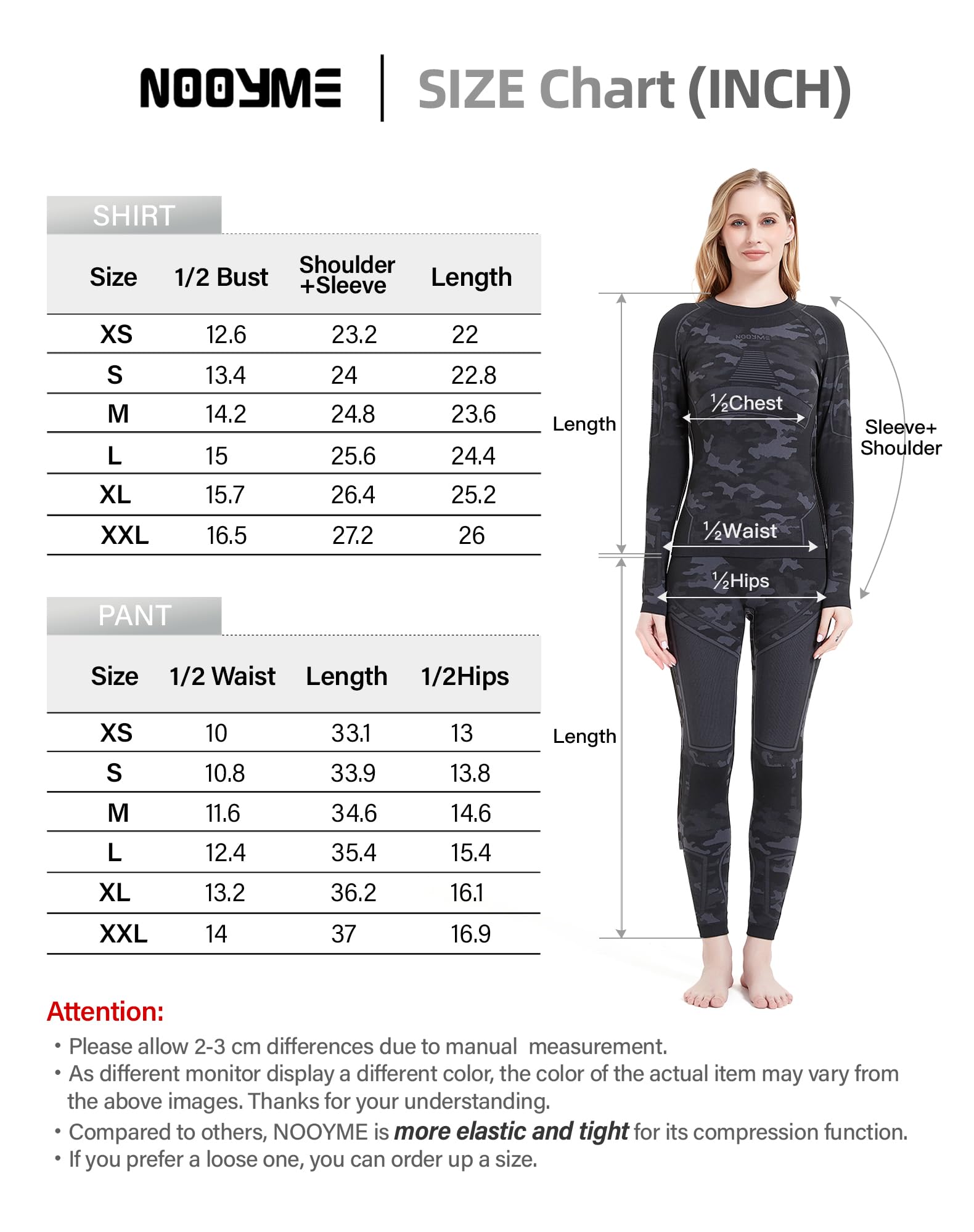 NOOYME Thermal Underwear for Women Long Johns for Women, Base Layer Women Camouflage