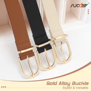 SUOSDEY 3 Pack Womens Fashion Leather Belts for Jeans Dresses Pants Black Brown Beige Ladies Belts with Gold Buckle