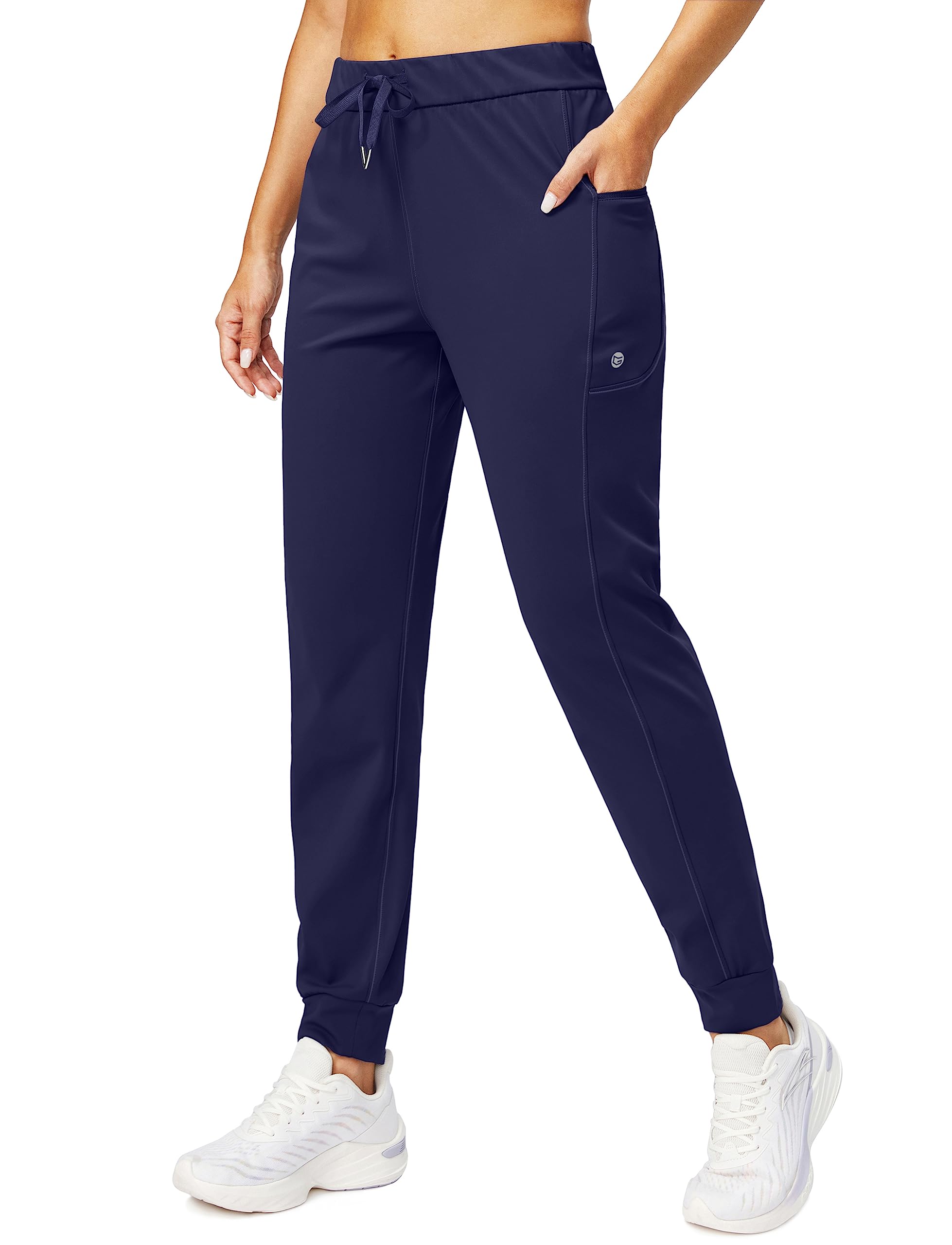 G Gradual Women's Joggers Pants with Zipper Pockets Stretch Tapered Athletic Joggers for Women Lounge, Jogging, Workout (Navy, Large)