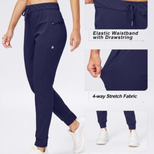 G Gradual Women's Joggers Pants with Zipper Pockets Stretch Tapered Athletic Joggers for Women Lounge, Jogging, Workout (Navy, Large)