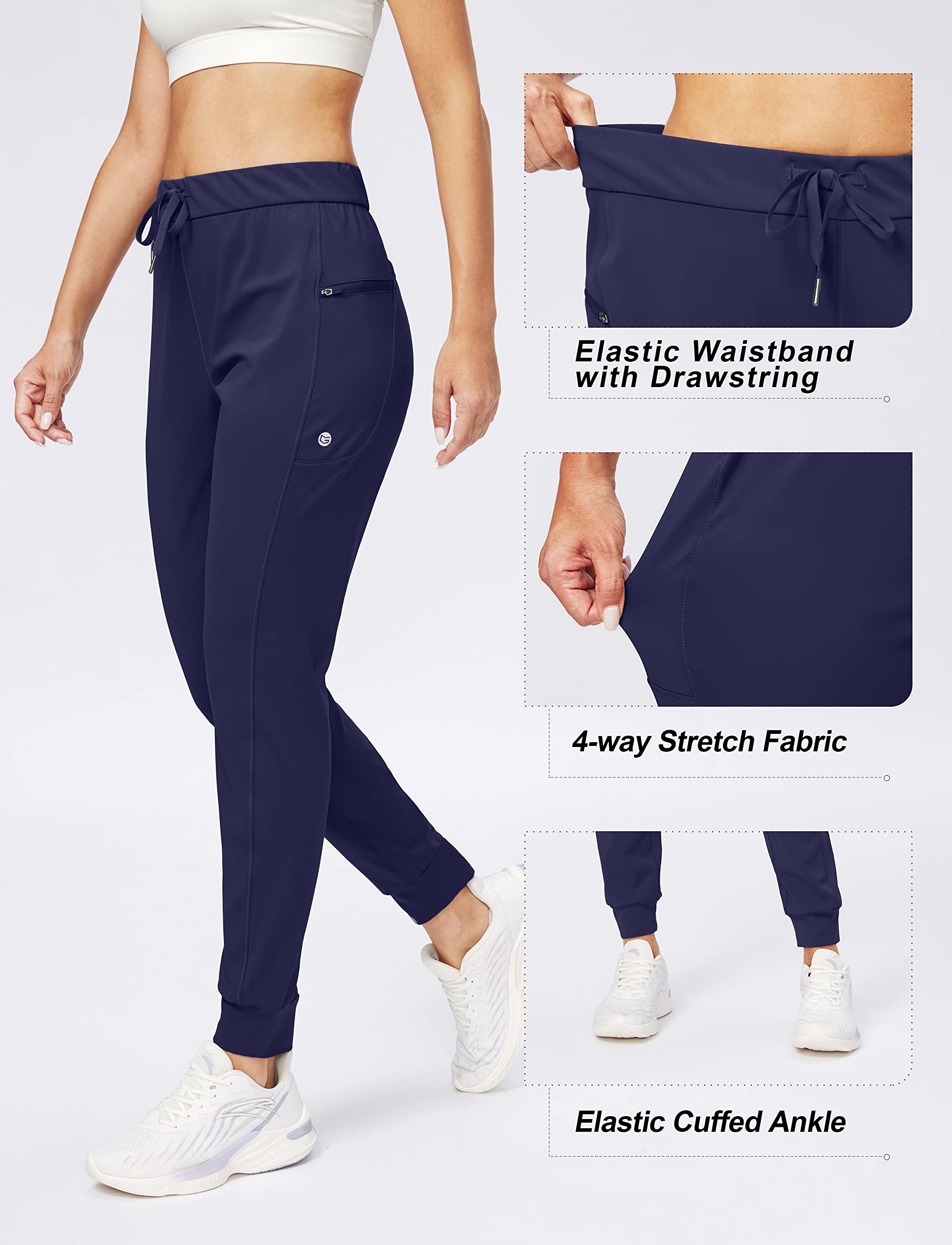 G Gradual Women's Joggers Pants with Zipper Pockets Stretch Tapered Athletic Joggers for Women Lounge, Jogging, Workout (Navy, Large)