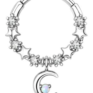 Melighting Septum Rings 16G Moon Septum Jewelry with Opal Clear CZ Surgical Steel 316L Star Helix Earring Dangle Daith Earrings Nose Rings Piercing for Women Men