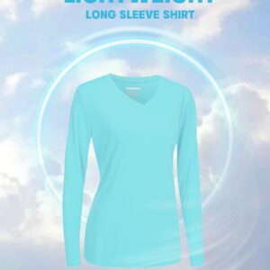 TACVASEN Workout Shirts for Women UPF 50+ Running Shirts Womens Dry Fit Fishing Hiking Shirts Long Sleeve Rash Guard T-Shirt Lake Blue