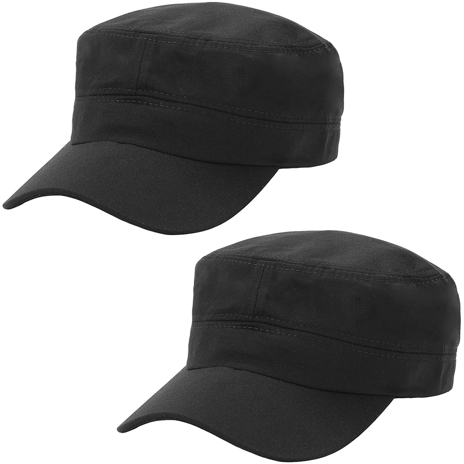 2 Pcs Black Unisex Cadet Army Cap Military Hat Combat Cap Breathable Baseball Cap Adjustable Flat Top Cap for Men Women