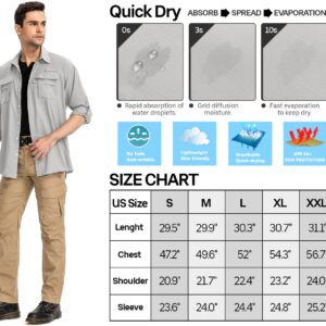 Men’s Long Sleeve Shirts UV UPF 50 Sun Protection Hiking Fishing Safari Shirt Quick Dry Cool Utility Blouse (5052 Light Grey XL)