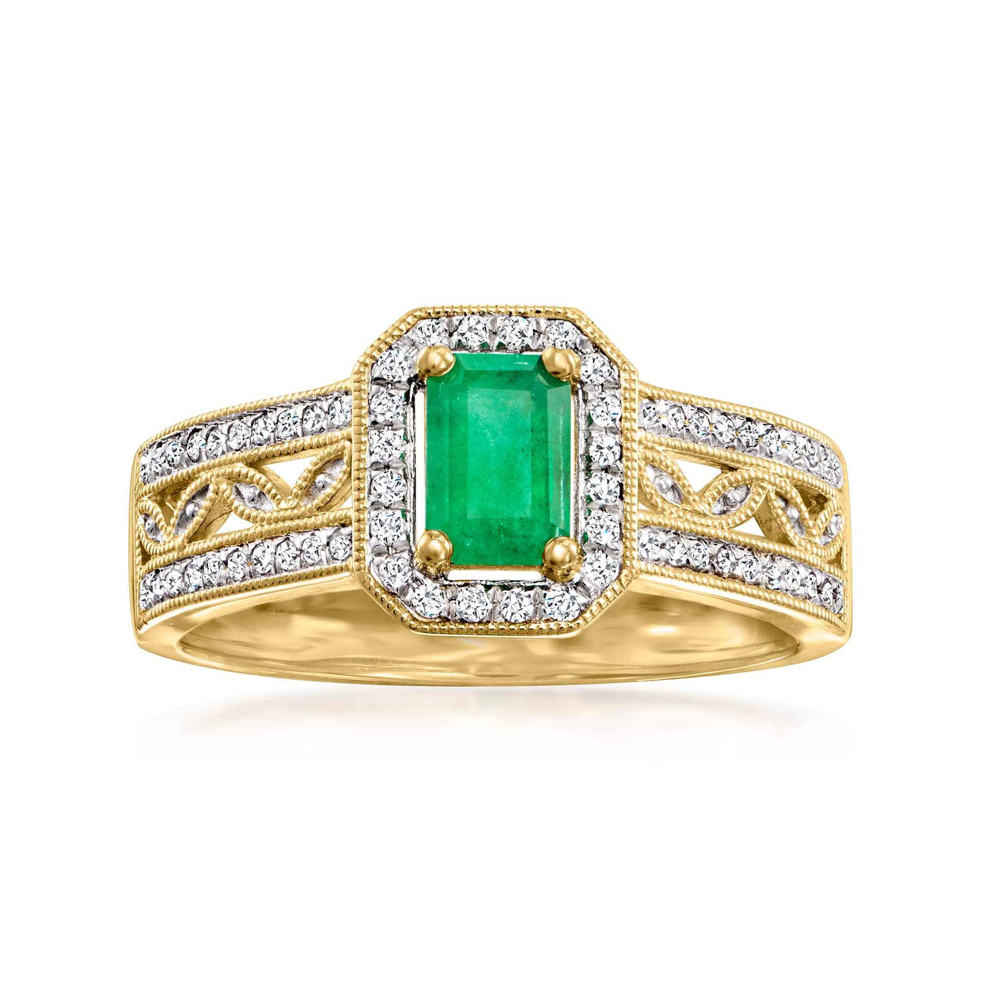 Ross-Simons 0.40 Carat Emerald and .22 ct. t.w. Diamond Ring in 14kt Yellow Gold. Size 6