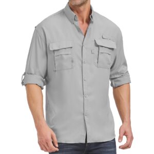 men’s long sleeve shirts uv upf 50 sun protection hiking fishing safari shirt quick dry cool utility blouse (5052 light grey xl)