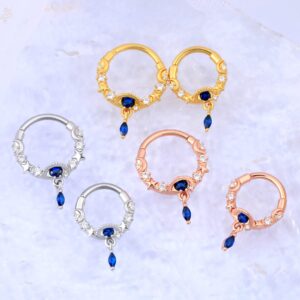 Melighting 16G Septum Rings Dangle Septum Jewelry with Blue Planet Clear CZ Surgical Steel 316L Star Daith Earrings Moon Helix Earring Nose Rings Piercing for Women Men