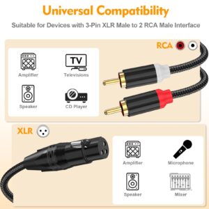 HOSONGIN XLR Female to Dual 2 RCA Male Y-Splitter Cable 3.3ft - Dual 2 RCA Male to 1 XLR Female Unbalanced Plug - Nylon Braided Jacket Gold-Plated Plug Double Shielding Cable, 3.3 Feet