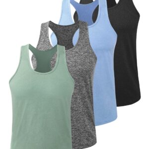 Vislivin Workout Tank Tops for Men Quick Dry Y-Back Tanks Bodybuilding Sleeveless Shirts-4 Packs Black/Sky Blue/Grey/ArmyGreen XXL