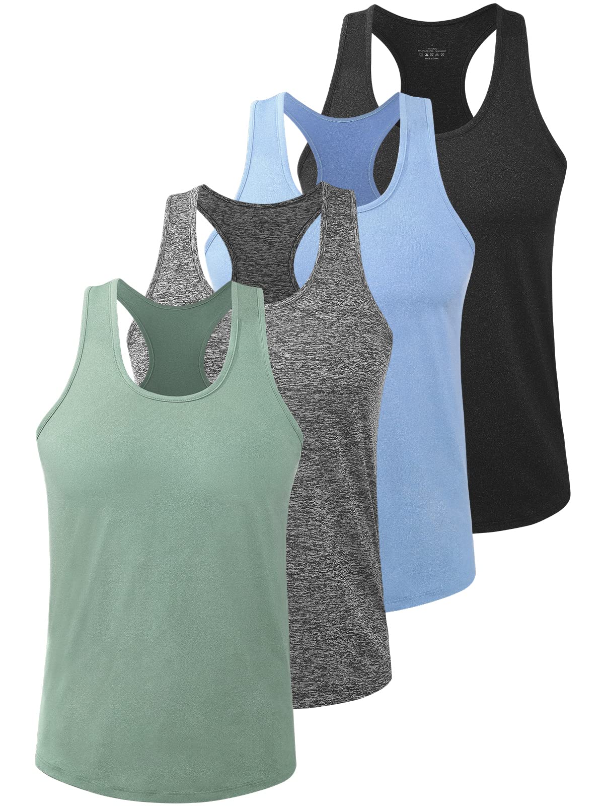 Vislivin Workout Tank Tops for Men Quick Dry Y-Back Tanks Bodybuilding Sleeveless Shirts-4 Packs Black/Sky Blue/Grey/ArmyGreen XXL