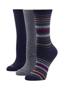 hue women's super soft crew sock 3 pair, stripe pack: stripe/marl/navy, one size