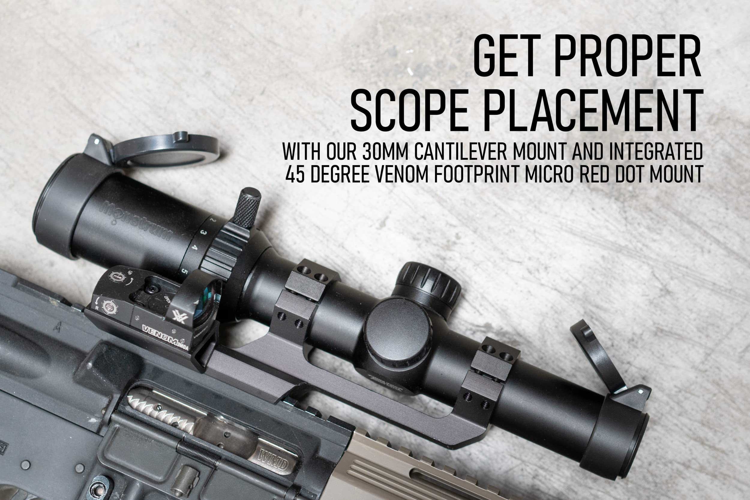 Monstrum 1-6x24 LPVO Rifle Scope with Offset Micro Red Dot Mount | Compatible with Vortex Venom/Viper/Fastfire/Docter Standard Red Dots