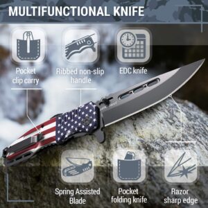 Grand Way Bundle of 2 Items Hunting Folding Knife with Rosewood Handle - Tactical EDC Pocket Knife - Pocket Knife - Tactical Knife - Good for Camping Hunting Survival Indoor & Outdoor Activities