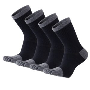 soxsense women's toe socks cotton mini crew five finger socks lightweight for running athletic 4 pairs (us, numeric, 7, 10, regular, short, black)