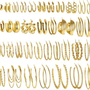 36 Pairs Gold Hoop Earrings for Women,Fashion Big and Small Gold Earrings Set,Multipack Hypoallergenic Chunky Gold Hoops for Birthday Party Jewelry Gift (gold)