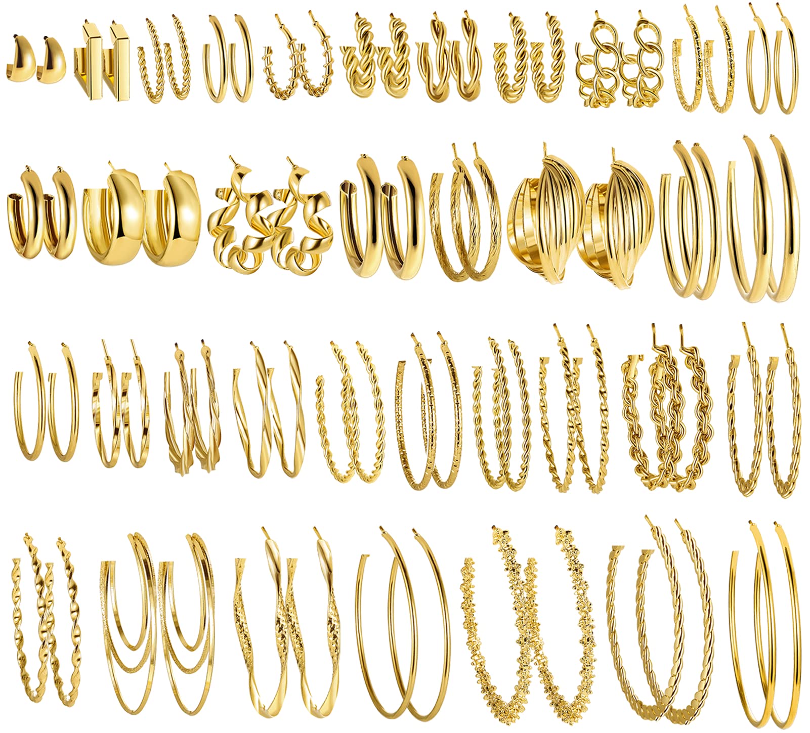 36 Pairs Gold Hoop Earrings for Women,Fashion Big and Small Gold Earrings Set,Multipack Hypoallergenic Chunky Gold Hoops for Birthday Party Jewelry Gift (gold)