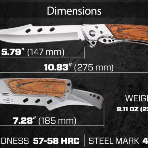 Grand Way Bundle of 2 Items Hunting Folding Knife with Rosewood Handle - Tactical EDC Pocket Knife - Pocket Knife - Tactical Knife - Good for Camping Hunting Survival Indoor & Outdoor Activities