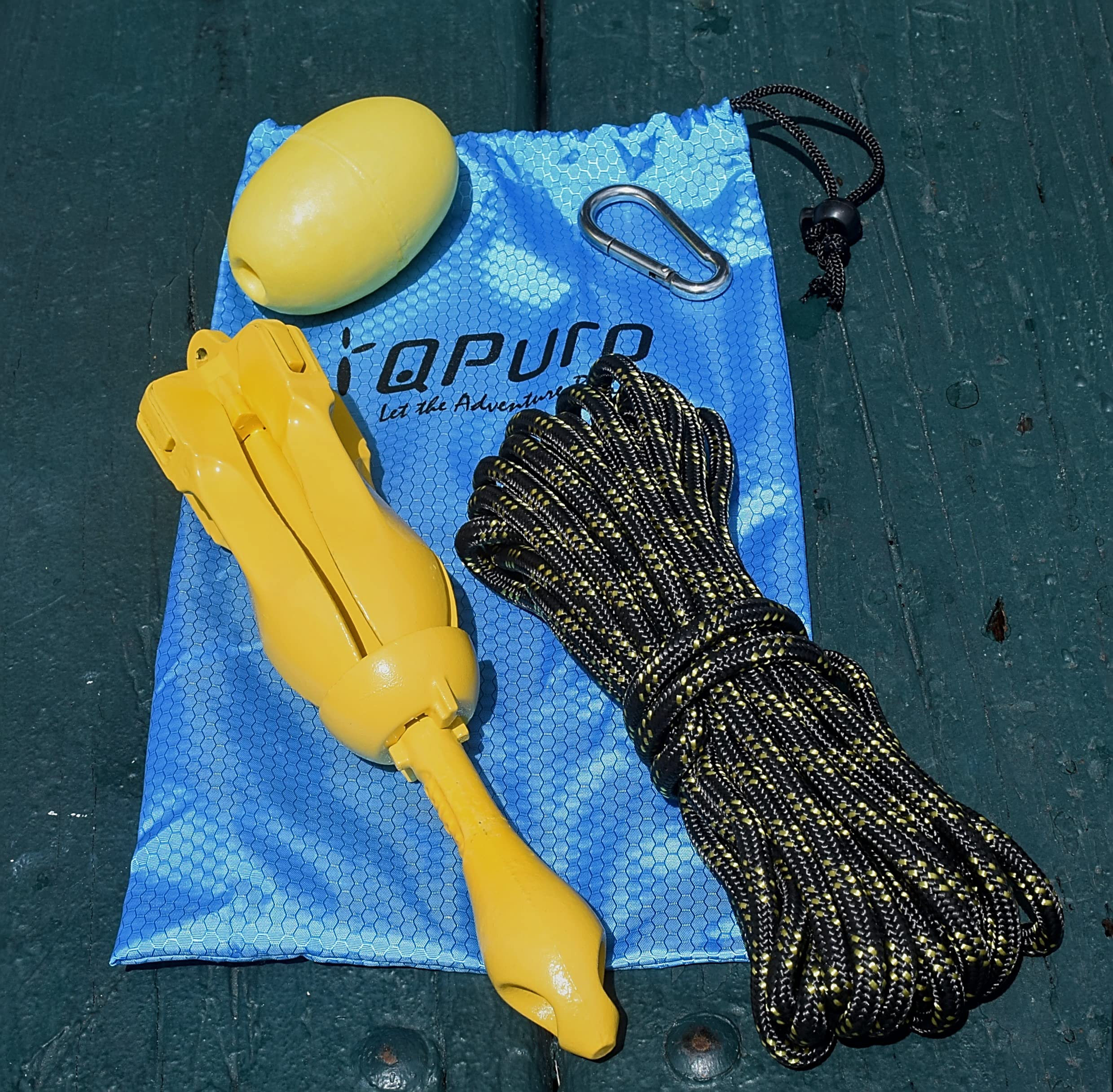 QPURO Kayak Anchor Kit - 3.5 lb Grapnel Anchor, Marine Anchor, Folding Anchor - Ideal for Kayak Fishing, Paddle Boards (SUP), PWC, Jet Ski's, Small Boats (Yellow)