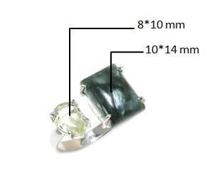 AUDRIELLE 925 Sterling Silver Ring, Seraphinite, Apatite Cushion Shape Handmade Gemstone, Adjustable