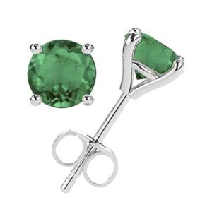 14K White Gold Solitaire Genuine Natural Green Emerald Stud Earrings for Women | May Birthstone | Holiday Collection (3/4 CTTW)