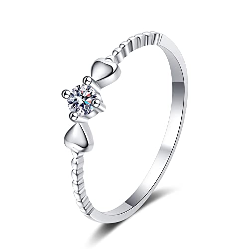 StarGems 0.1ct Moissanite 925 Silver Platinum Plated Double-Heart Band Ring B4492-0.1ct-4.5