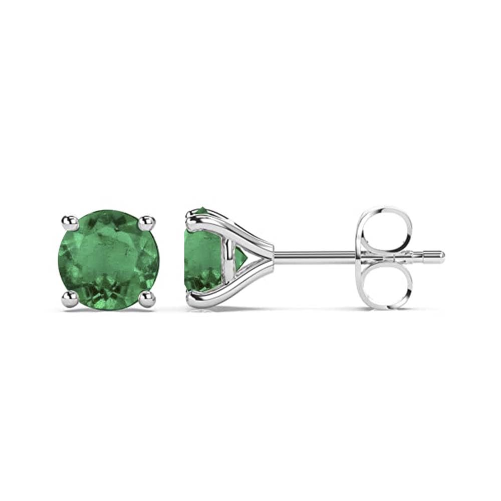 14K White Gold Solitaire Genuine Natural Green Emerald Stud Earrings for Women | May Birthstone | Holiday Collection (3/4 CTTW)