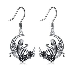 fairy earrings 925 sterling silver elf fairy on moon dangle drop earrings jewelry gifts for women