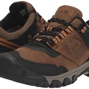 KEEN Men's Ridge Flex Low Height Waterproof Hiking Boots, Bison/Golden Brown, 10 Wide