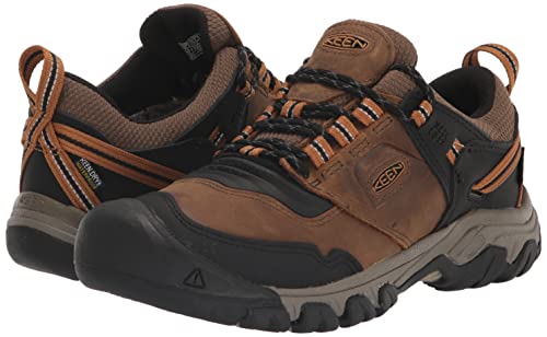 KEEN Men's Ridge Flex Low Height Waterproof Hiking Boots, Bison/Golden Brown, 10 Wide