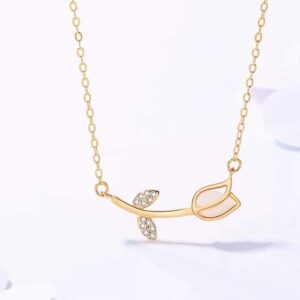 Tulip Necklace 925 Sterling Silver Gold Plated Tulip Necklace for Women Girls Tulip Pendant Necklace Chain Choker Tulip Flower Necklace (gold)