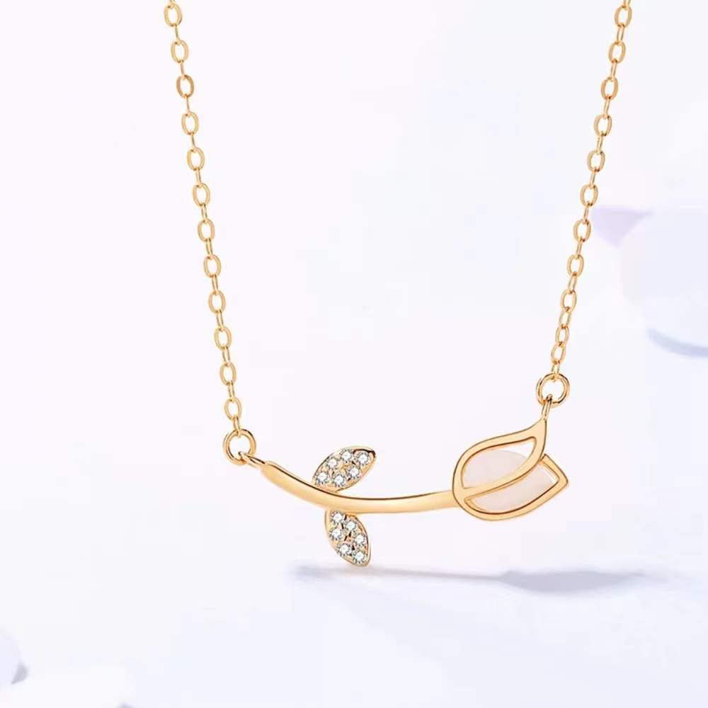 Tulip Necklace 925 Sterling Silver Gold Plated Tulip Necklace for Women Girls Tulip Pendant Necklace Chain Choker Tulip Flower Necklace (gold)