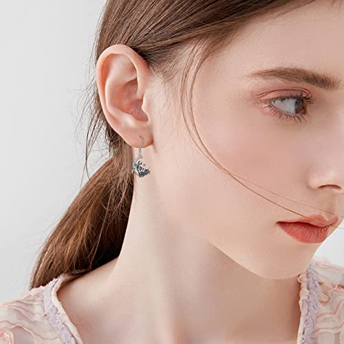 Fairy Earrings 925 Sterling Silver Elf Fairy on Moon Dangle Drop Earrings Jewelry Gifts for Women