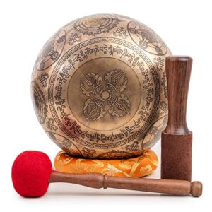 Large Tibetan Singing Bowl Set - 8.5" Master Healing Grade For Sound Bath Chakra 7 Metal Meditation Yoga By Himalayan Bazaar