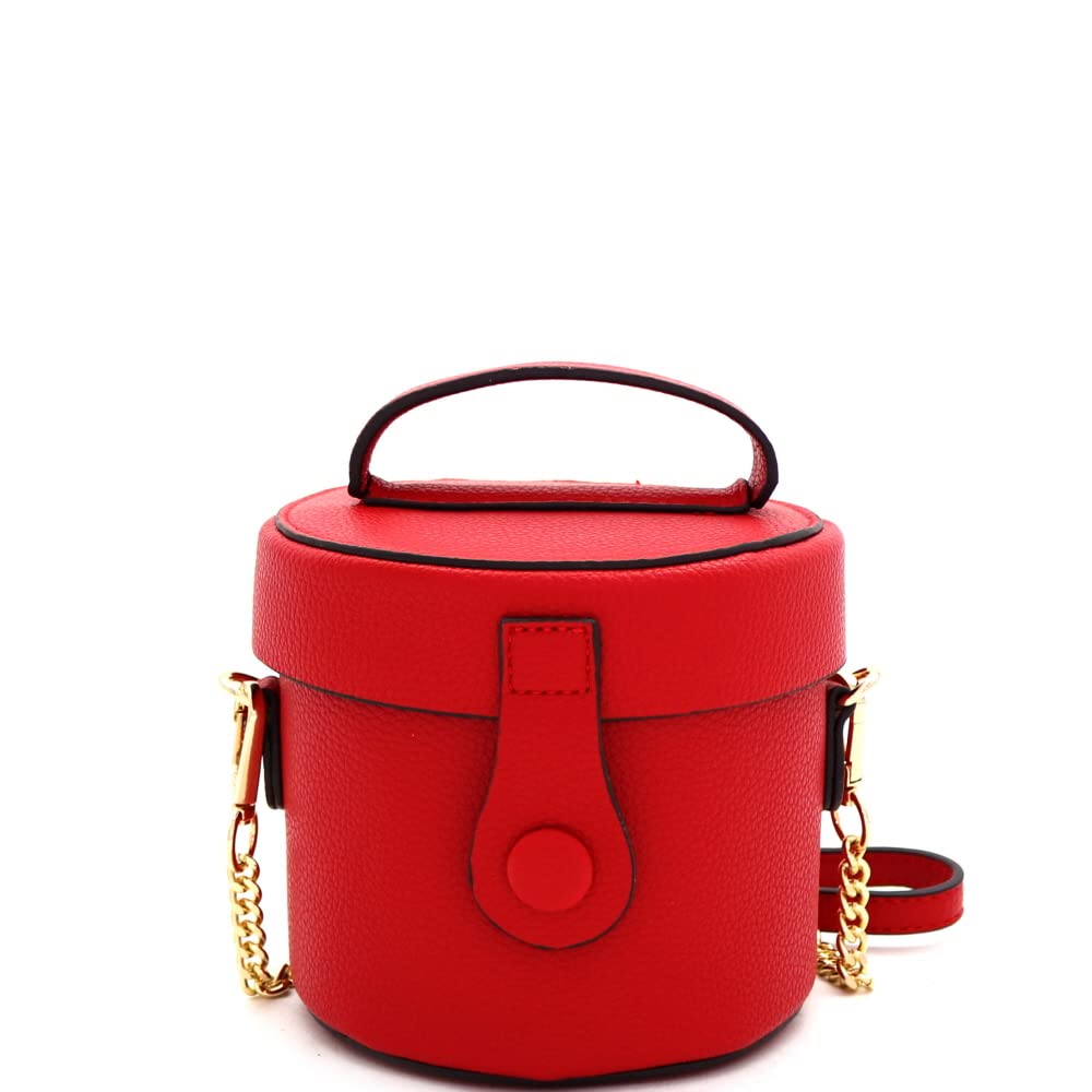 Womens Girls Faux Leather Top-Handle Small Bucket Round Satchel Purse Crossbody Bag (Red)