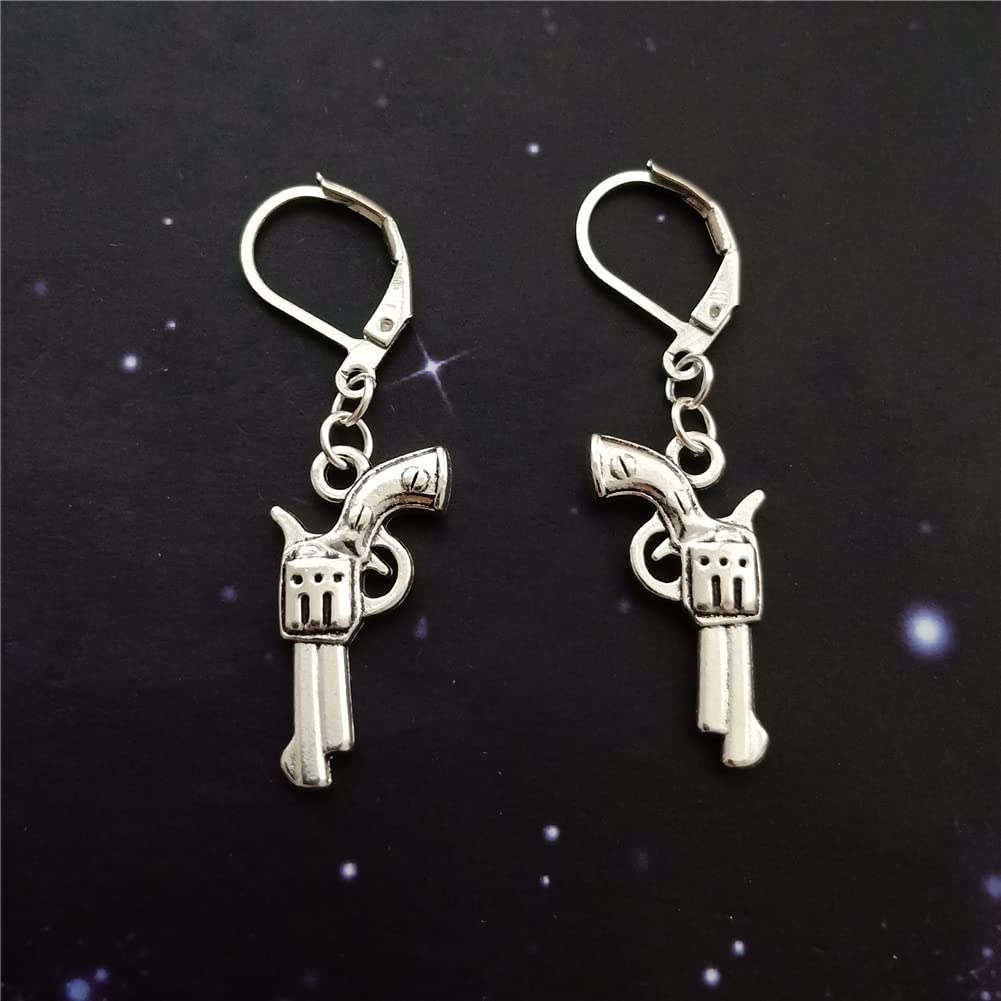 Gun Charm Lever Back Clip Earrings, Revolver Dangle Earrings, West Style, Quirky Jewelry