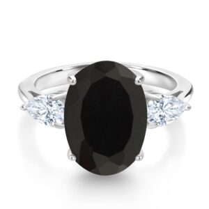 Gem Stone King 925 Sterling Silver Oval Onyx and White Moissanite 3 Stone Ring For Women (5.80 Cttw, Gemstone Birthstone, Available In Size 5, 6, 7, 8, 9)