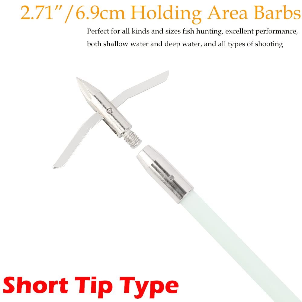 ZSHJGJR 34" Bowfishing Arrows Solid Fiberglass Shaft with Removable Broadheads for Compound & Recurve Bows& Long Bows Fishing Arrow Archery and Hunting 3/6Pack (6, Short Tip)