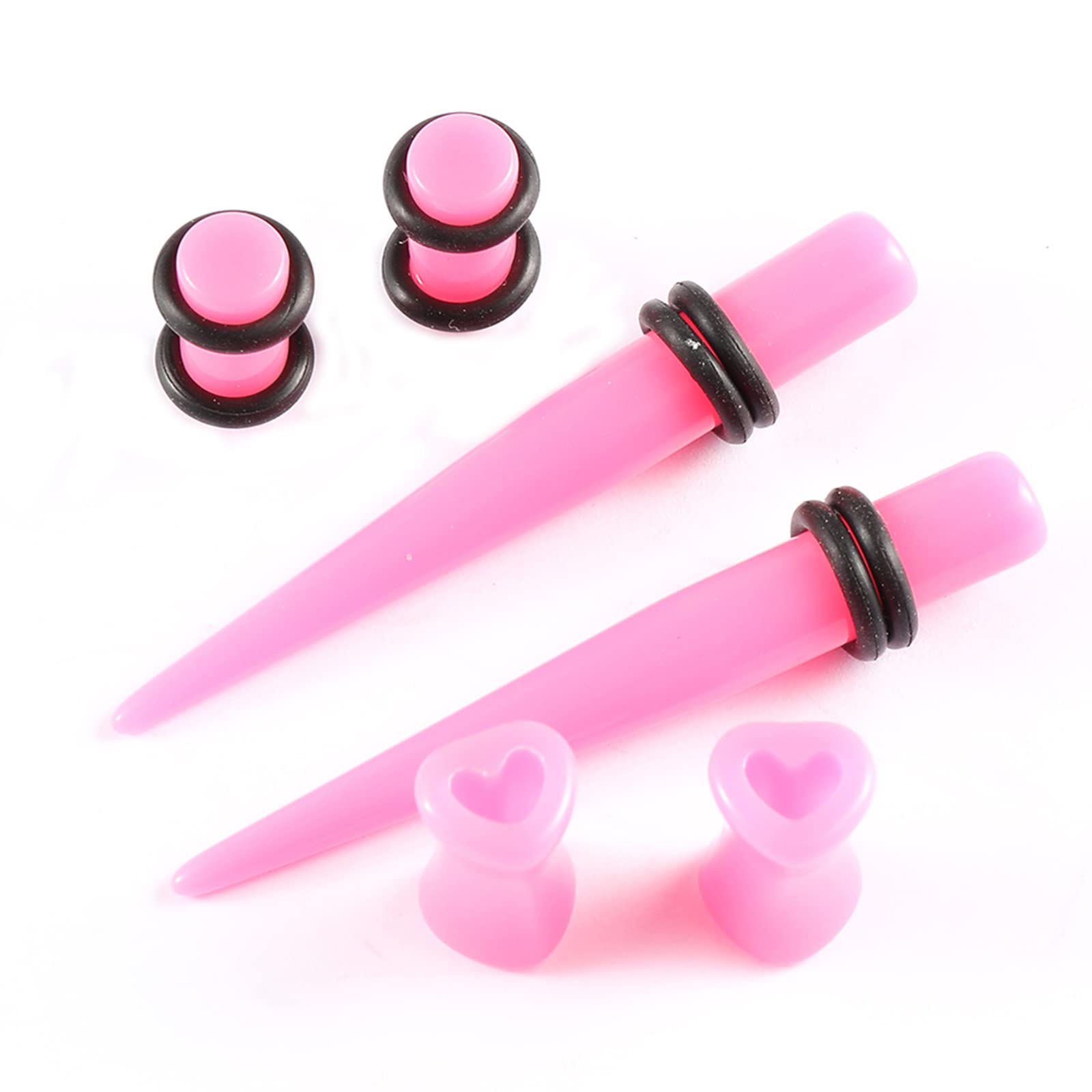 Memsion Ear Stretching Kit Gauges for Ears 46 Pieces 14G-00G Ear Gauges Expander Set Acrylic Ear Tapers and Plugs Body Earring Piercing Kits Pink color