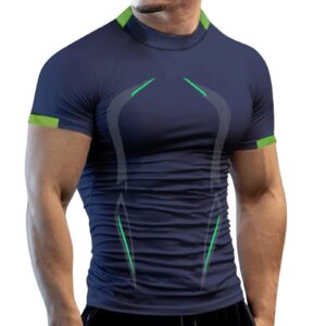 Men's Athletic Sport Shirt Compression Cool Dry Short Sleeve Baselayer Tops Workout Gym T-Shirts(Navy,X-Large)