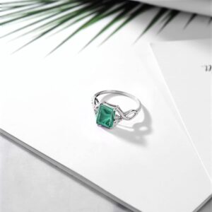 Gem Stone King 925 Sterling Silver Green Malachite and White Diamond Ring For Women (3.57 Cttw, Emerald Cut 9X7MM, Available In Size 5, 6, 7, 8, 9)